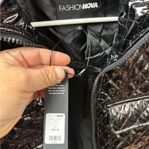 Fashion Nova Shiny Black Quilted Puffer Jacket - Picture 4 of 8